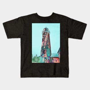 "Old Presque Isle Lighthouse" - Acrylic Paint Pour Art Kids T-Shirt